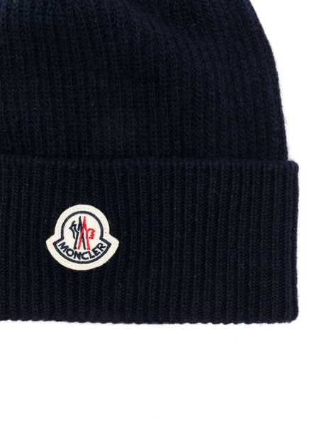 Caciuli Moncler Moncler Wool And Cashmere Beanie In Navy Blue NAVY Barbati (BM 18921309) 2