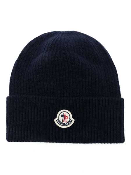 Caciuli Moncler Moncler Wool And Cashmere Beanie In Navy Blue NAVY Barbati (BM 18921309) 1