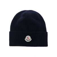 Caciuli Moncler Wool And Cashmere Beanie In Navy Blue Barbati