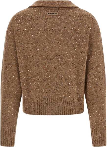 Pulovere Pinko V-neck Sweater with rhinestones MULTI CAMMELLO/BIANCO Femei (BM 18922714) 2