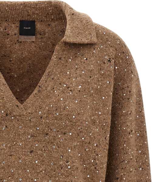 Pulovere Pinko V-neck Sweater with rhinestones MULTI CAMMELLO/BIANCO Femei (BM 18922714) 3