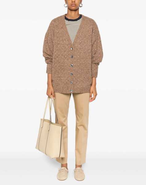 Cardigane Pinko Boucl fabric Cardigan with rhinestones MULTI CAMMELLO/BIANCO Femei (BM 18922822) 2