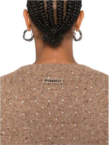 Cardigane Pinko Boucl fabric Cardigan with rhinestones MULTI CAMMELLO/BIANCO Femei (BM 18922822) 5