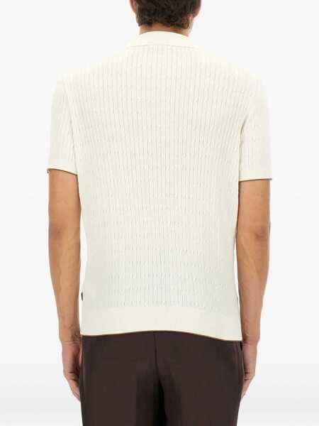 Tricouri Polo Hugo Boss Silk And Cotton Braided Polo Shirt IVORY Barbati (BM 18923152) 4