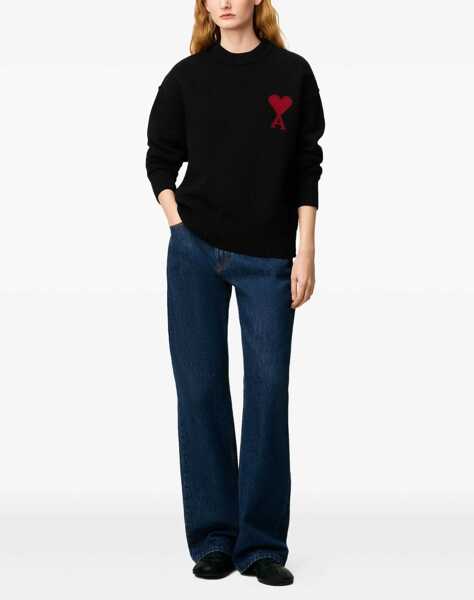 Pulovere AMI Paris Ami De Coeur Sweater NOIR/ROUGE Femei (BM 18924193) 2