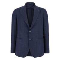 Geci Blue Single-Breasted Jacket With Peak Lapel In Wool And Cotton Blend Man Barbati