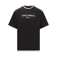 Tricouri Dolce & Gabbana Dolce & Gabbana Men'S Black Logo Embroidered T-Shirt Barbati