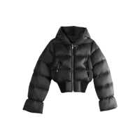 Geci de iarna Black Down Jacket With Crop Design And Fixed Hood In Tech Fabric Woman Femei