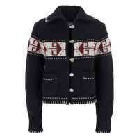 Pulovere Black Sweater With Spread Collar And Fair Isle Motif In Wool Blend Woman Femei