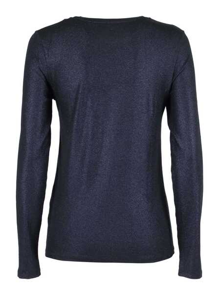 Tricouri Filatures Du Lion Long sleeve round neck T-shirt Blue Femei (BM 18926157) 2