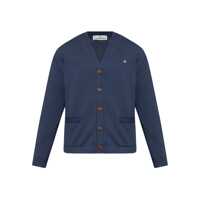 Cardigane Blue V-Neck Cardigan With Orb Decoration On The Front In Cotton Man Barbati