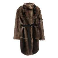 Paltoane Brown Shearling Coat With High Neck And Front Belt Closure In Fur Woman Femei