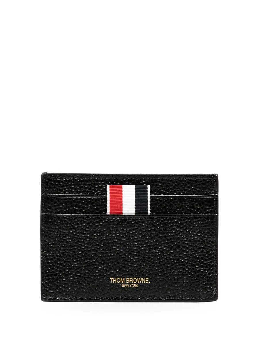 Portofele Thom Browne Thom Browne Double Sided Card Holder With Rwb Gg Tab In Pebble Grain Leather Accessories Black Femei (BM 18928467) 1