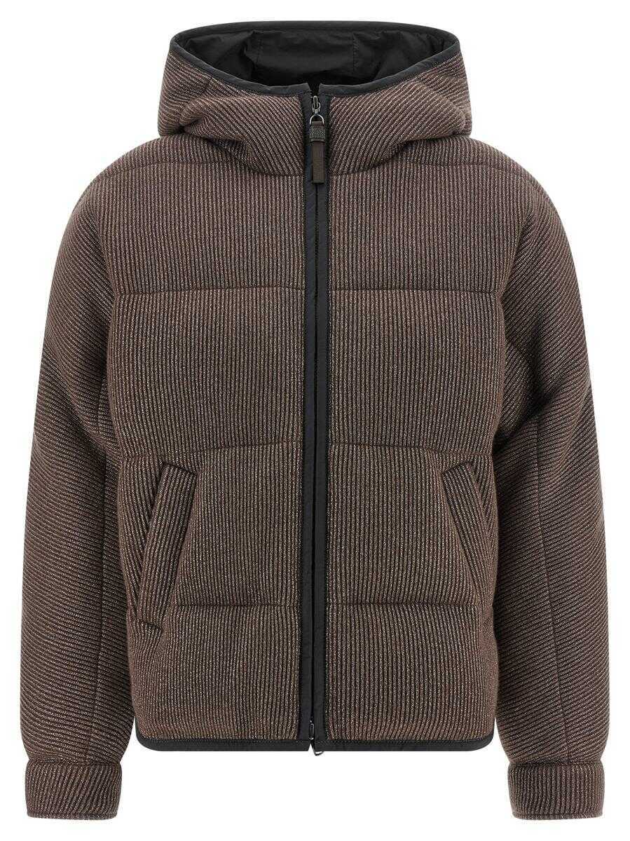 Geci de iarna Brunello Cucinelli Brunello Cucinelli Lame Wool Down Jacket BROWN Femei (BM 18929187) 1