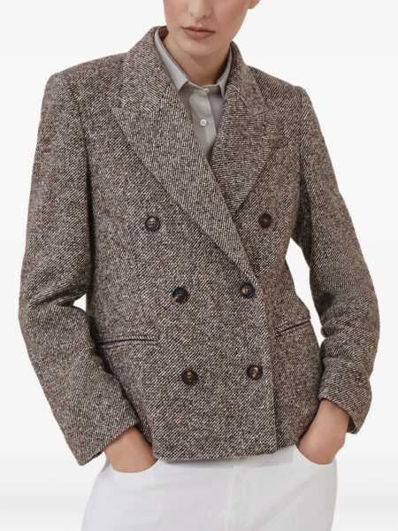 Geci Brunello Cucinelli Brunello Cucinelli Double-Breasted Silk Blend Blazer BROWN Femei (BM 18929283) 3