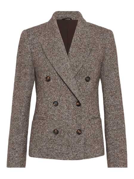 Geci Brunello Cucinelli Brunello Cucinelli Double-Breasted Silk Blend Blazer BROWN Femei (BM 18929283) 1
