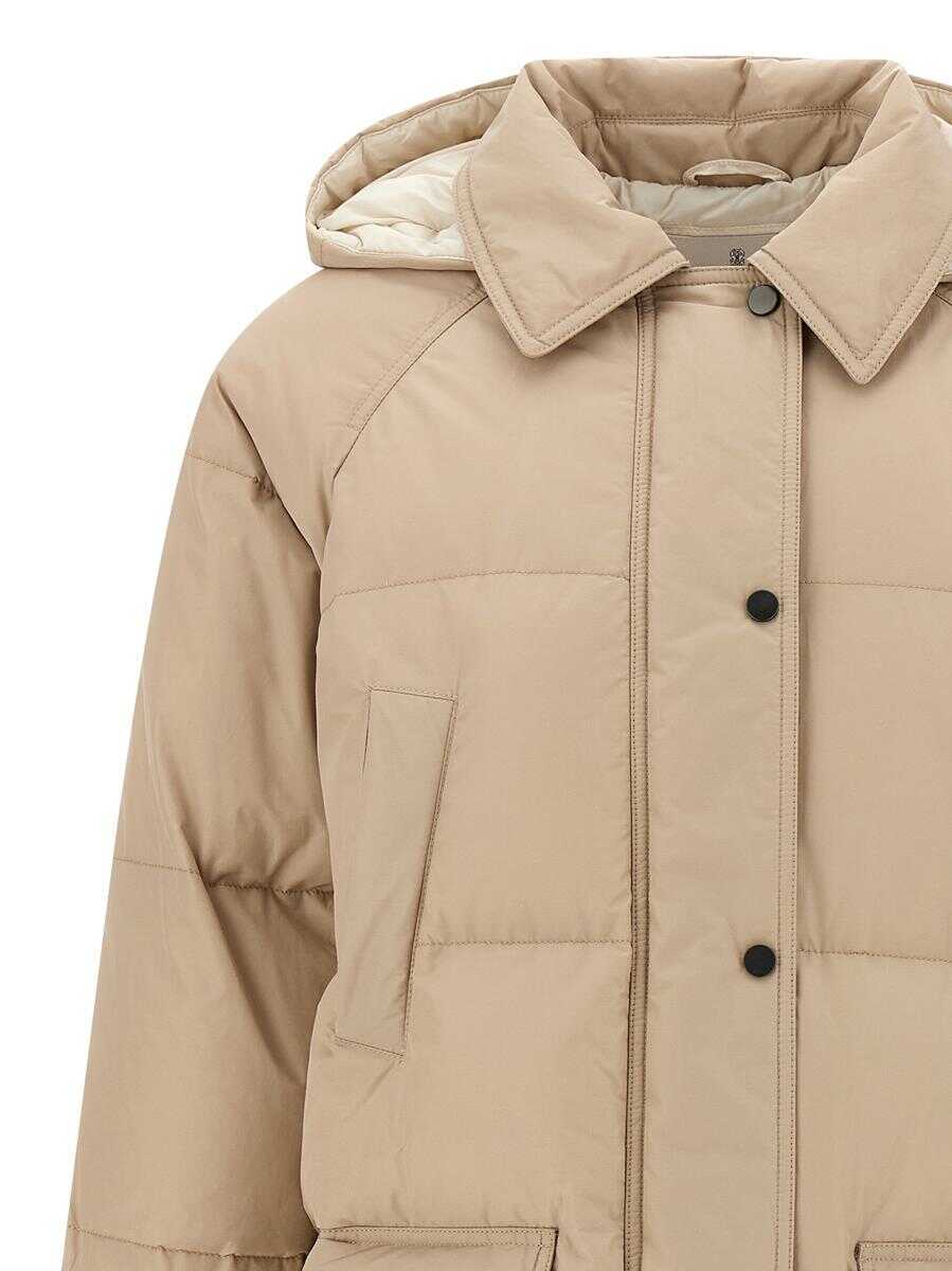 Geci de iarna Brunello Cucinelli Brunello Cucinelli Shiny Zipper Pull Down Jacket Beige Femei (BM 18929319) 3