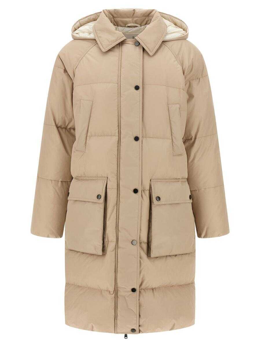 Geci de iarna Brunello Cucinelli Brunello Cucinelli Shiny Zipper Pull Down Jacket Beige Femei (BM 18929319) 1