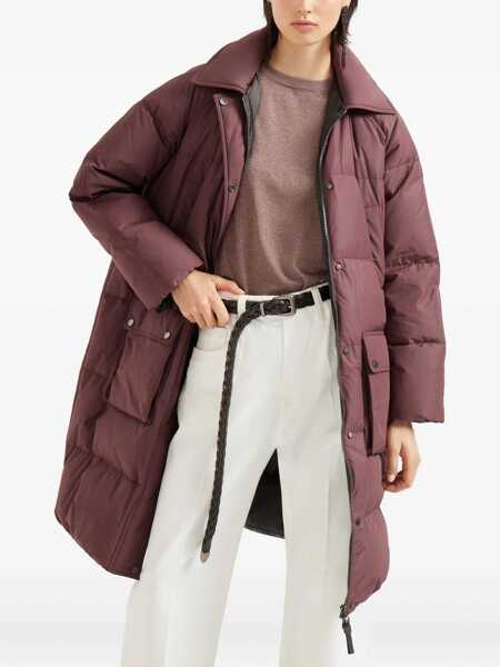 Geci Brunello Cucinelli Brunello Cucinelli Shiny Zipper Pull Down Jacket Red Femei (BM 18929322) 3