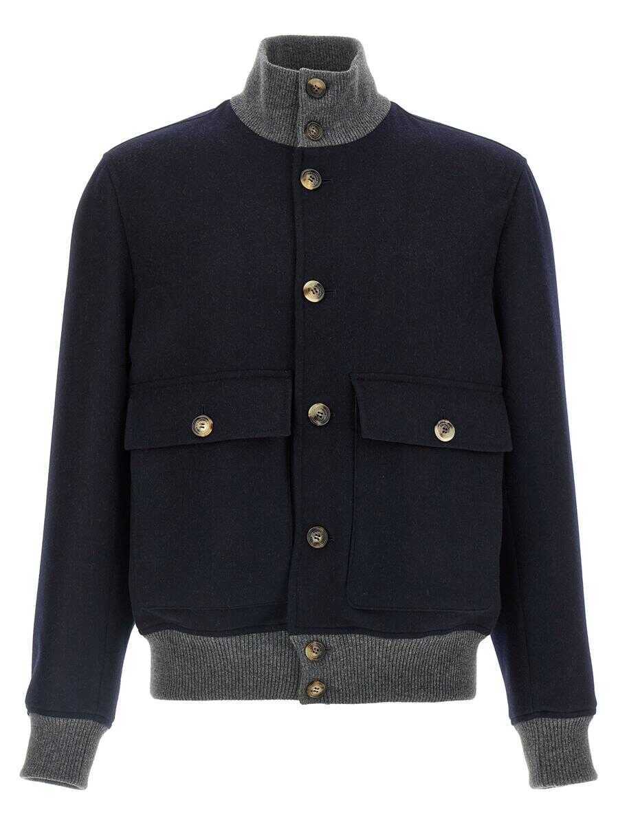 Bomber jacket Brunello Cucinelli Brunello Cucinelli Wool Bomber Jacket BLUE Barbati (BM 18929559) 1