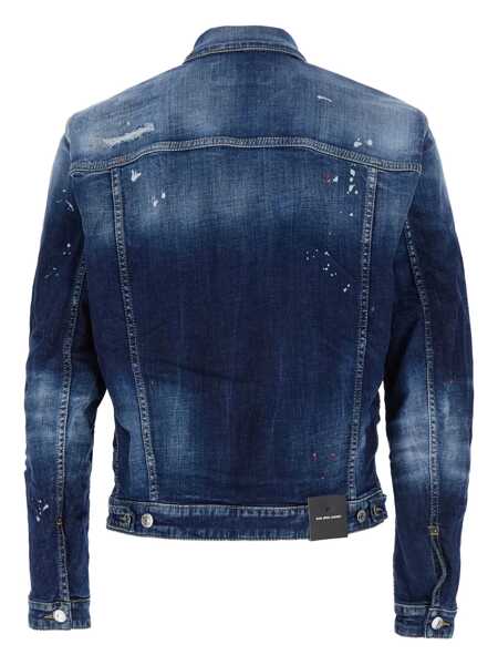 Geci DSQUARED2 Dan Blue Jacket With Classic Collar And All-Over Painted Details In Denim Man BLUE Barbati (BM 18929916) 2