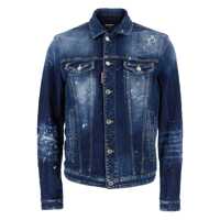 Geci 'Dan' Blue Jacket With Classic Collar And All-Over Painted Details In Denim Man Barbati