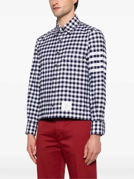Camasi casual Thom Browne Vichy cotton flannel Shirt NAVY Barbati (BM 18930397) 3