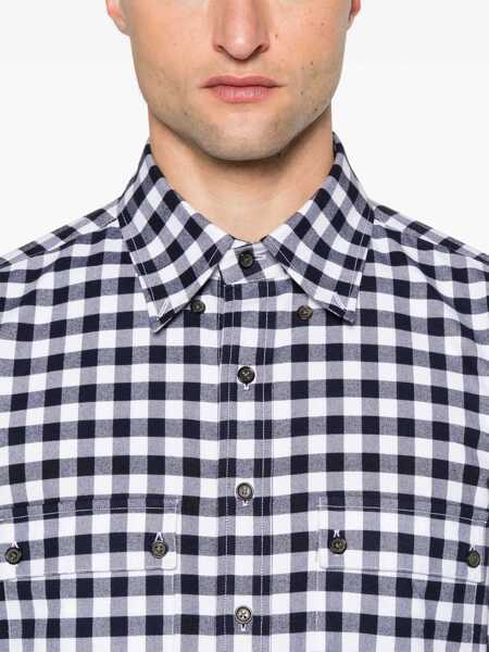 Camasi casual Thom Browne Vichy cotton flannel Shirt NAVY Barbati (BM 18930397) 5