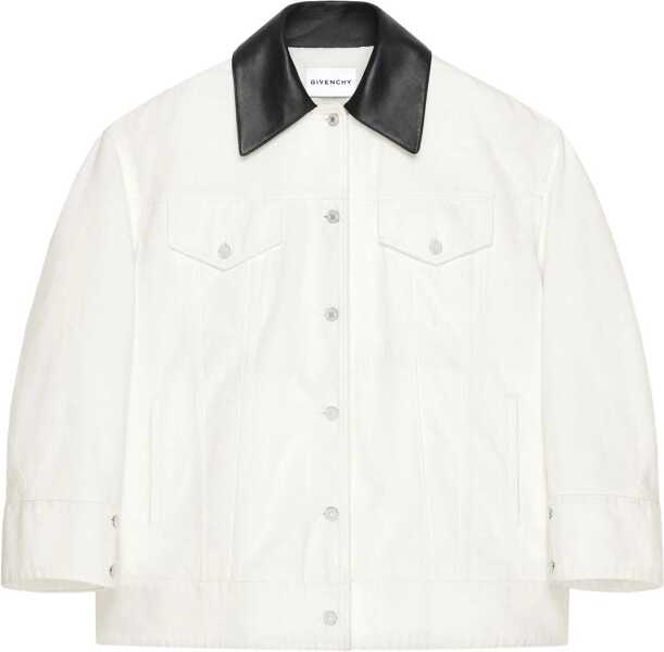 Geci Parka Givenchy Denim Jacket With Leather Collar OFF WHITE Femei (BM 18930637) 1