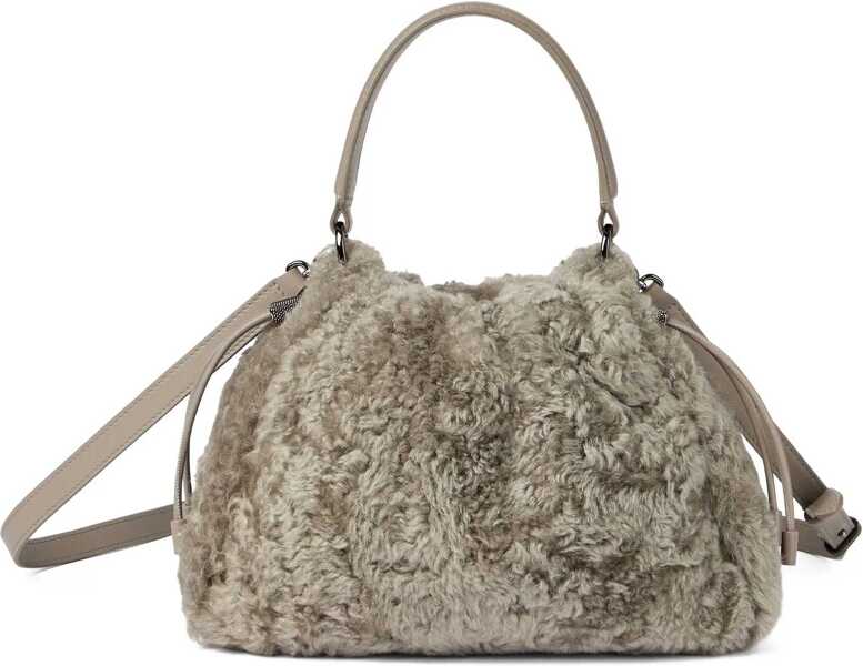 Genti de umar Brunello Cucinelli Small shearling Mellow Shoulder Bag ICE Femei (BM 18931021) 3