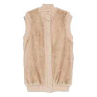 Geci 'Genovese' Beige Sleeveless Vest With High Neck And Ribbed Details  In Ecofur Woman Femei
