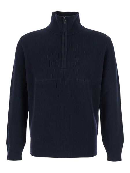Pulovere Kangra Blue Sweater With High Neck And Half Zip Closure On The Front In Wool Man BLUE Barbati (BM 18933255) 1