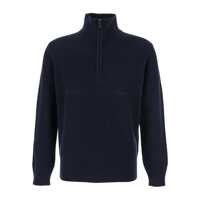Pulovere Blue Sweater With High Neck And Half Zip Closure On The Front In Wool Man Barbati