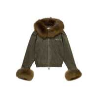 Geci Green Jacket With Removable Fur Details In Cotton Woman Femei