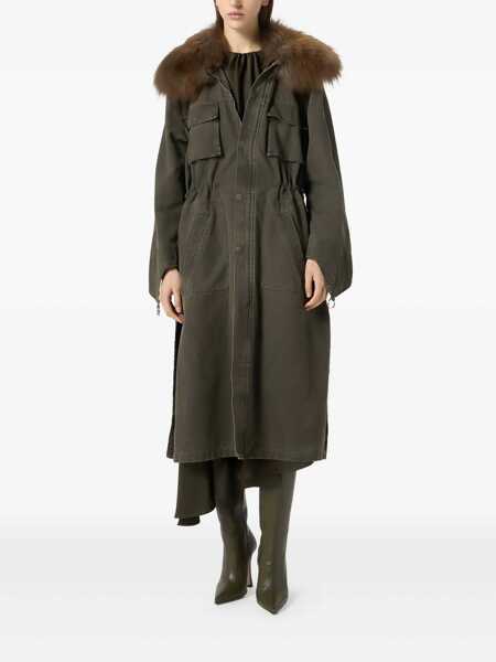 Paltoane Blumarine Green Long Coat With Removable Fur Detail In Cotton Woman GREEN Femei (BM 18934422) 2