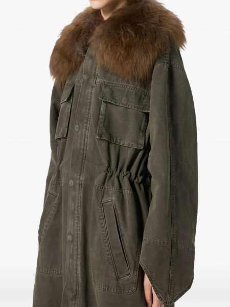 Paltoane Blumarine Green Long Coat With Removable Fur Detail In Cotton Woman GREEN Femei (BM 18934422) 5