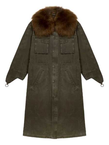 Paltoane Blumarine Green Long Coat With Removable Fur Detail In Cotton Woman GREEN Femei (BM 18934422) 1