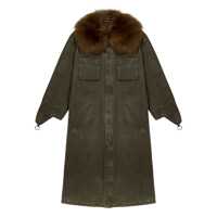 Paltoane Blumarine Green Long Coat With Removable Fur Detail In Cotton Woman