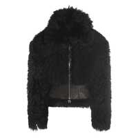 Paltoane Blumarine Black Sheepskin Coat With Leather Details In Fur Woman