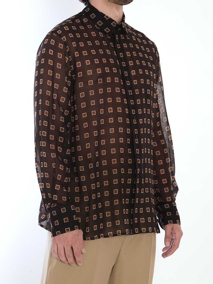Camasi Saint Laurent Shirt With Geometric Pattern BROWN Barbati (BM 18935745) 2