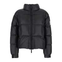 Geci de iarna Black Down Jacket With Logo Patch On The Sleeve In Tech Fabric Woman Femei
