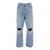Blugi Light Blue Jeans With Ripped Details On The Front And Logo Patch On The Front In Denim Man Barbati