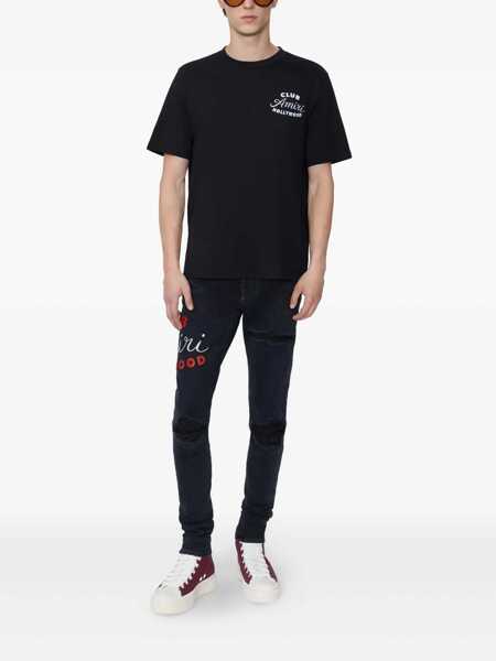 Tricouri AMIRI Black Crewneck T-Shirt With Logo Lettering On The Front And Maxi Logo Print On The Rear In Cotton Man Black Barbati (BM 18938922) 2