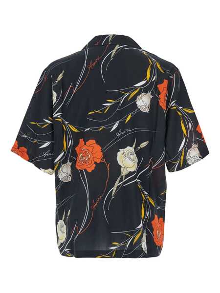 Camasi AMIRI Black Bowling Shirt With Cuban Collar And All-Over Floral Motif In Viscose Man Black Barbati (BM 18939057) 2