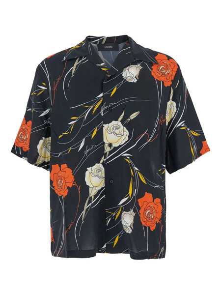 Camasi AMIRI Black Bowling Shirt With Cuban Collar And All-Over Floral Motif In Viscose Man Black Barbati (BM 18939057) 1