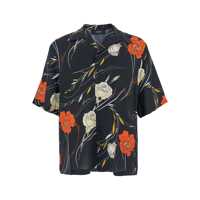 Camasi Black Bowling Shirt With Cuban Collar And All-Over Floral Motif In Viscose Man Barbati