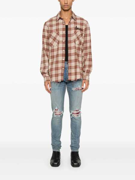 Camasi AMIRI Shotgun Beige Shirt With Logo Print On Front And Rear And  All-Over Check Motif In Cotton Man BROWN Barbati (BM 18939063) 2
