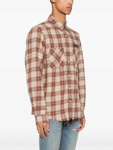 Camasi AMIRI Shotgun Beige Shirt With Logo Print On Front And Rear And  All-Over Check Motif In Cotton Man BROWN Barbati (BM 18939063) 3