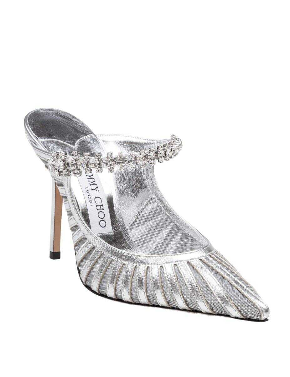 Pantofi cu toc Jimmy Choo Jimmy Choo Bing Mule In Laminated Leather And Transparent Tulle SILVER Femei (BM 18939714) 2