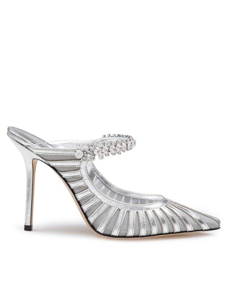 Pantofi cu toc Jimmy Choo Jimmy Choo Bing Mule In Laminated Leather And Transparent Tulle SILVER Femei (BM 18939714) 1